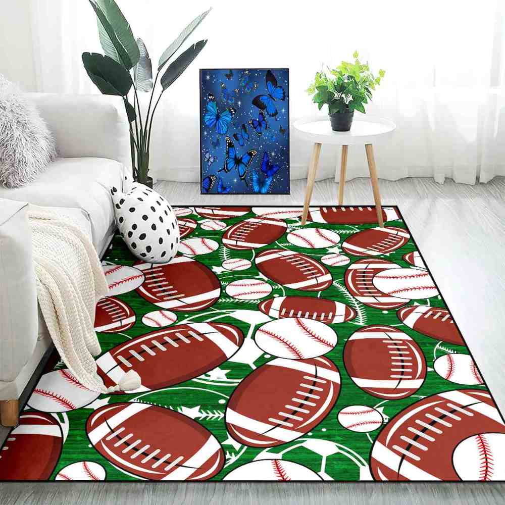 Multi Sports Pattern Area Rug Green Play Mat for Boys Bedroom | CozyLil