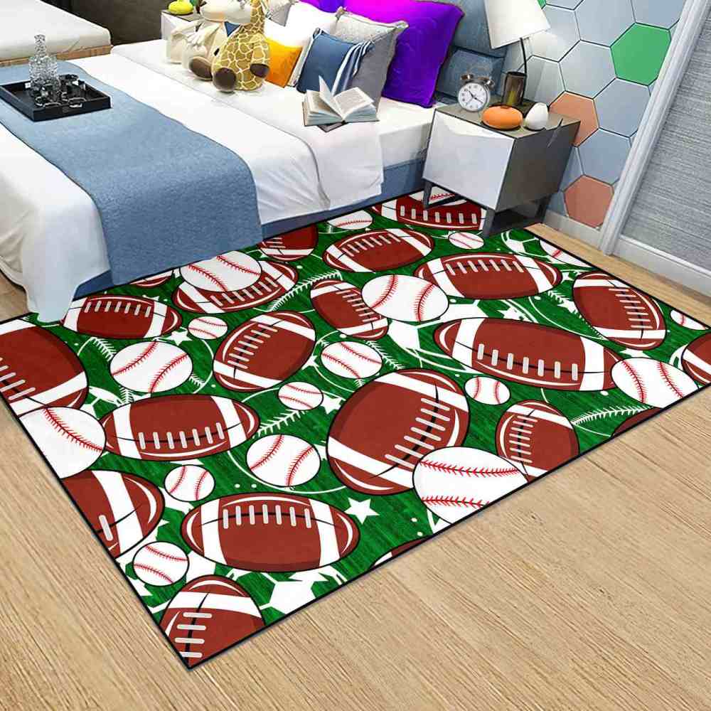 Multi Sports Pattern Area Rug Green Play Mat for Boys Bedroom | CozyLil