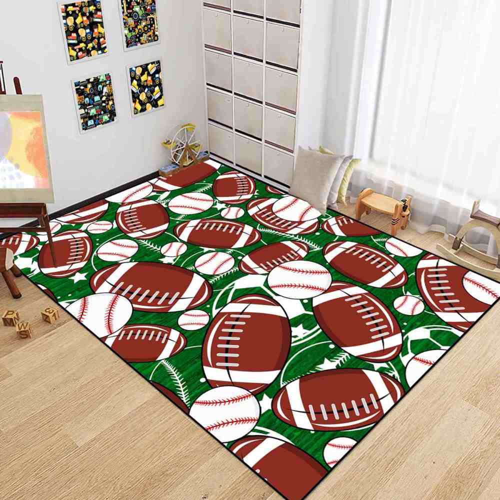 Multi Sports Pattern Area Rug Green Play Mat for Boys Bedroom | CozyLil