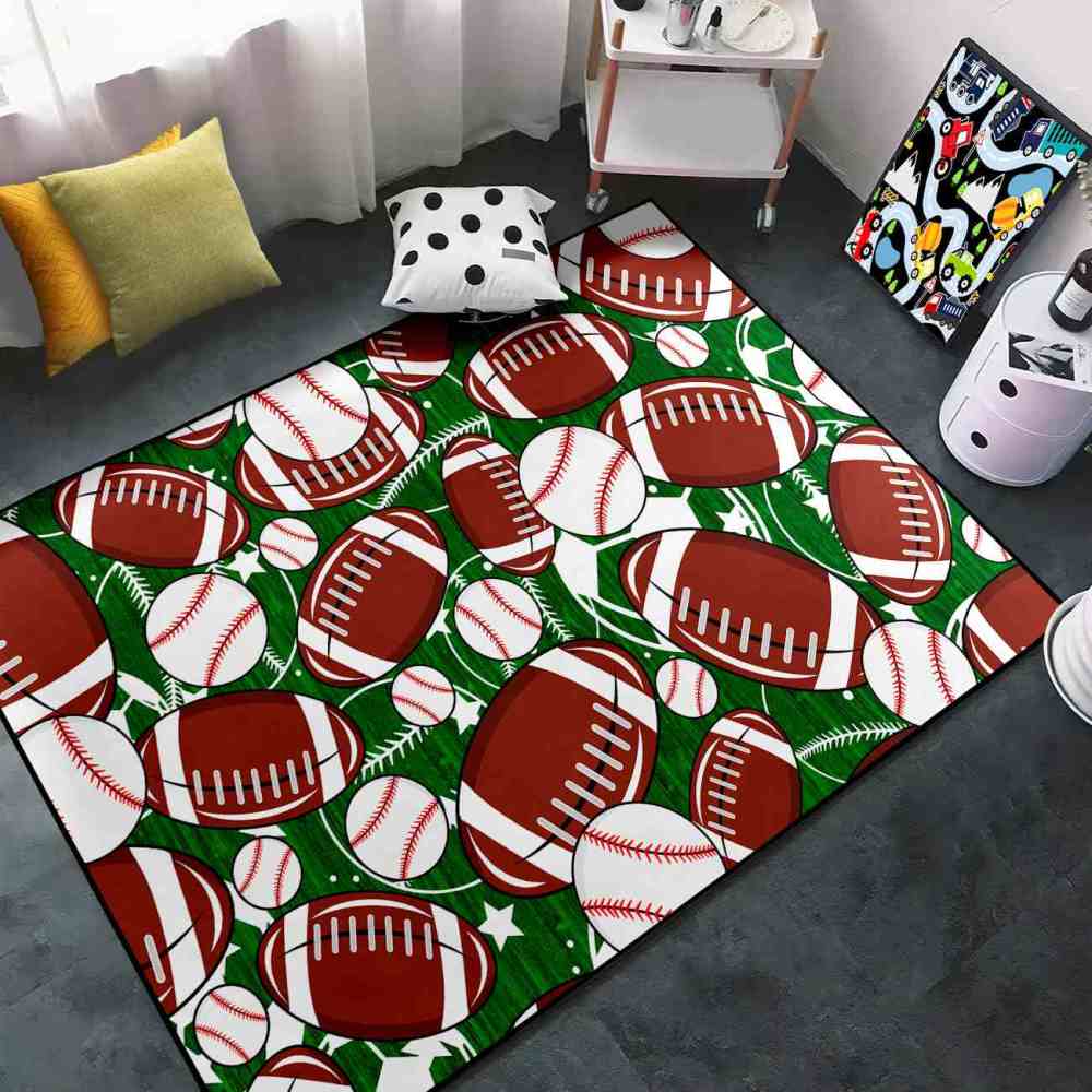 Multi Sports Pattern Area Rug Green Play Mat for Boys Bedroom | CozyLil