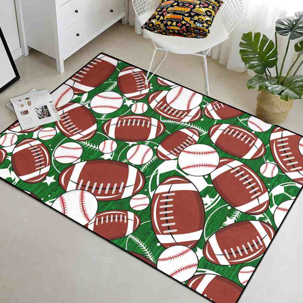 Multi Sports Pattern Area Rug Green Play Mat for Boys Bedroom | CozyLil