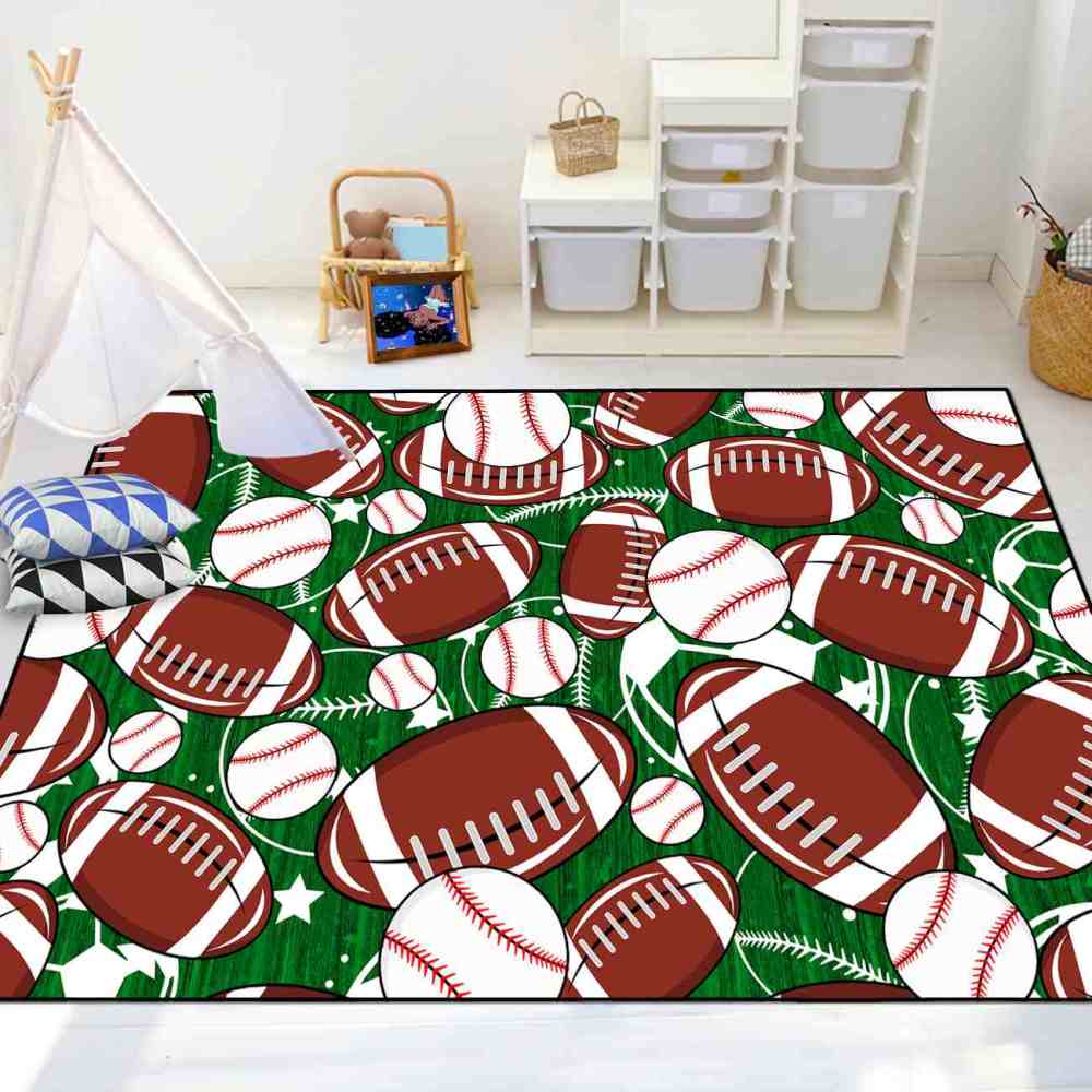Multi Sports Pattern Area Rug Green Play Mat for Boys Bedroom | CozyLil