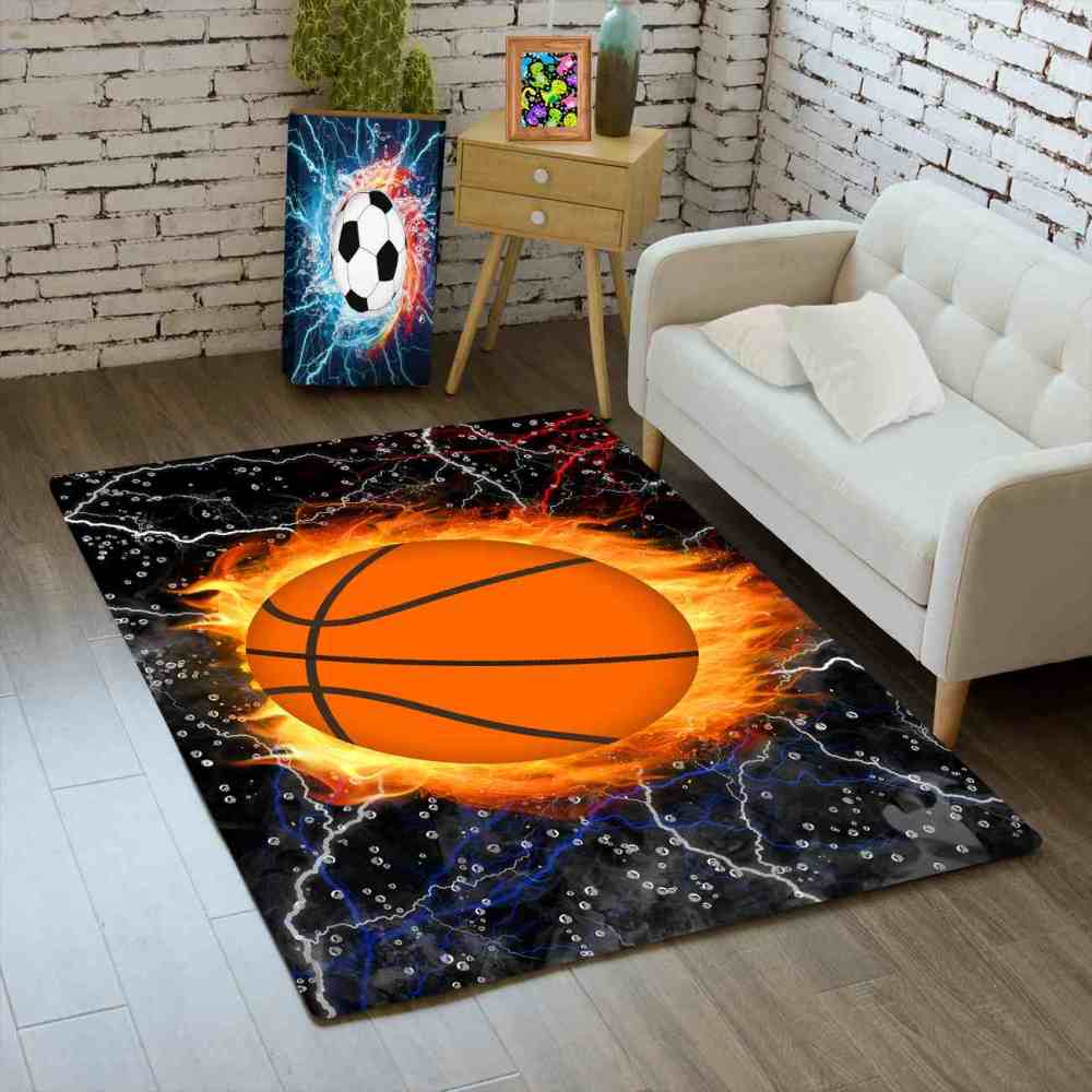 Elemental Flaming Basketball Lightning Area Rug for Teen Room | CozyLil