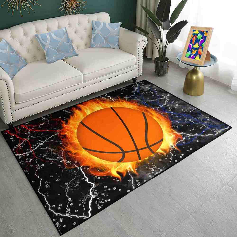 Elemental Flaming Basketball Lightning Area Rug for Teen Room | CozyLil
