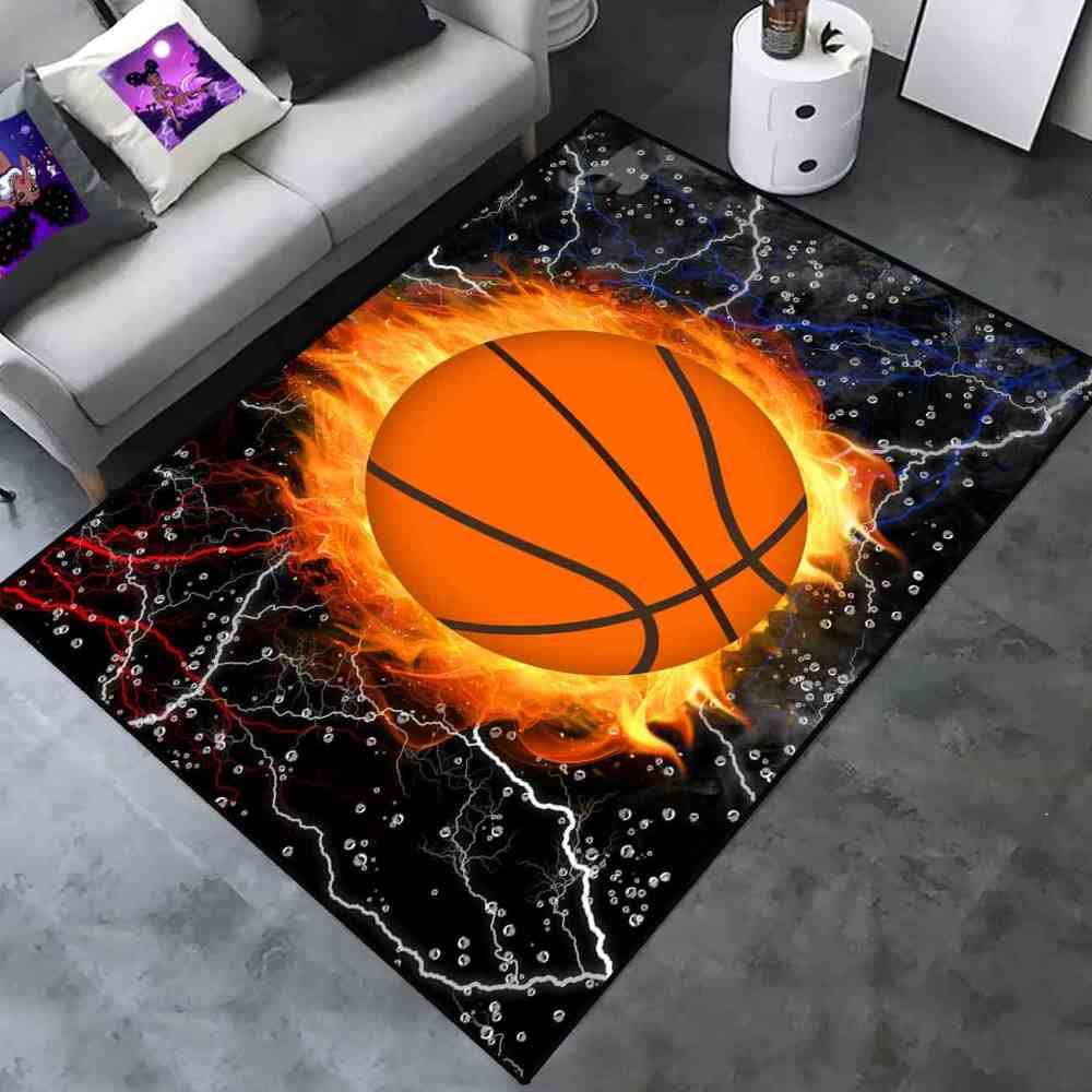 Elemental Flaming Basketball Lightning Area Rug for Teen Room | CozyLil