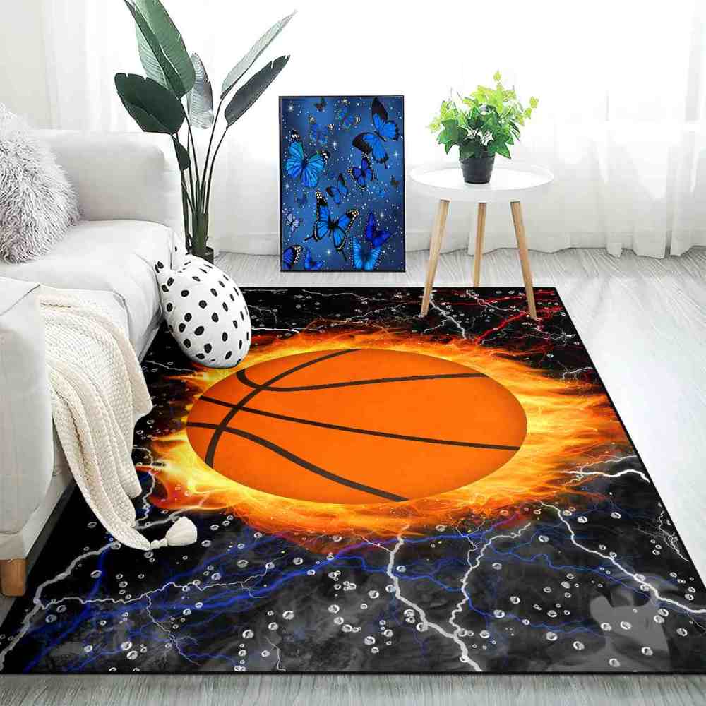Elemental Flaming Basketball Lightning Area Rug for Teen Room | CozyLil
