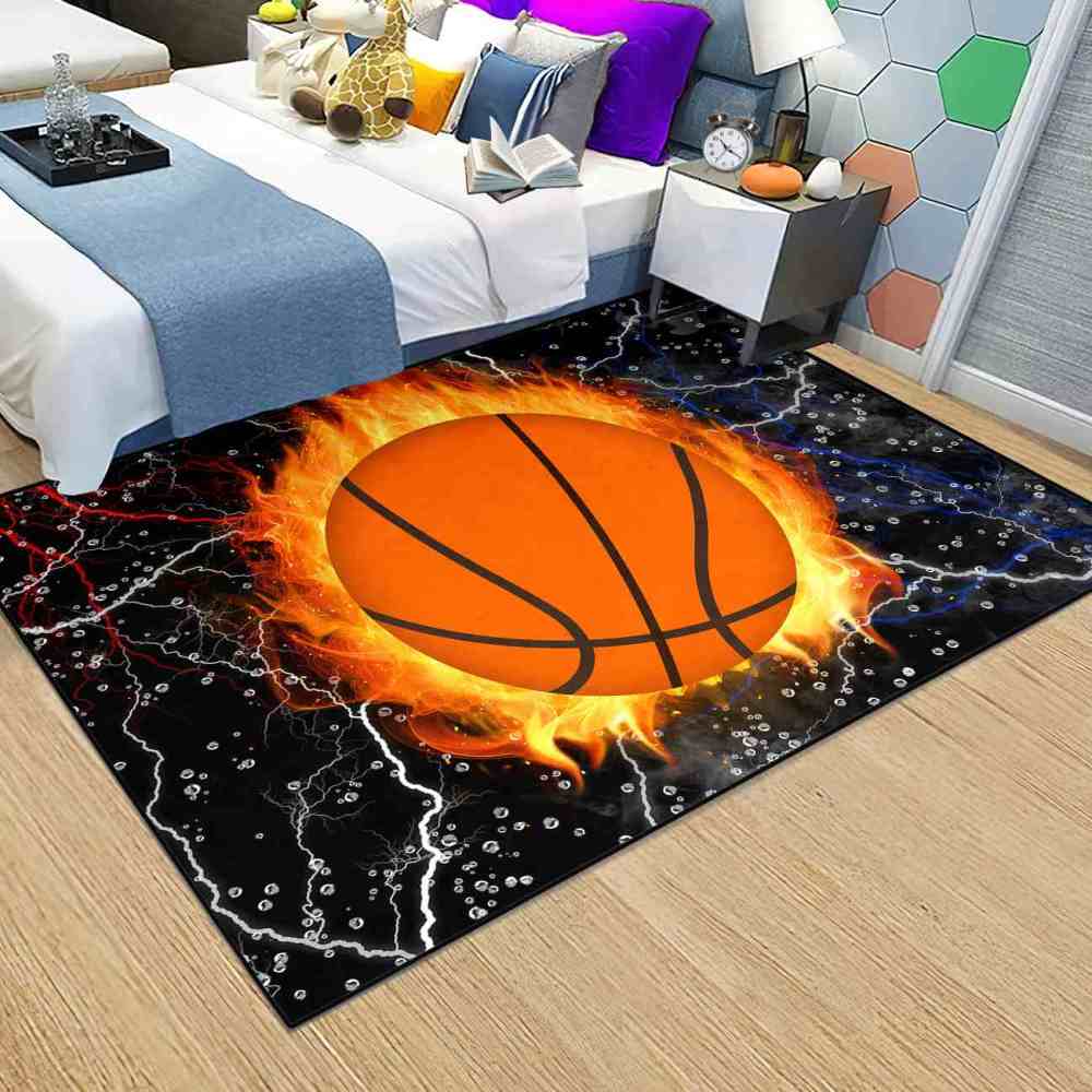 Elemental Flaming Basketball Lightning Area Rug for Teen Room | CozyLil