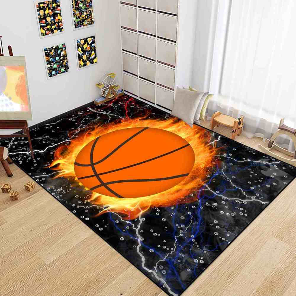 Elemental Flaming Basketball Lightning Area Rug for Teen Room | CozyLil