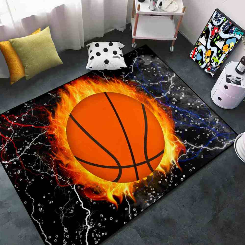 Elemental Flaming Basketball Lightning Area Rug for Teen Room | CozyLil