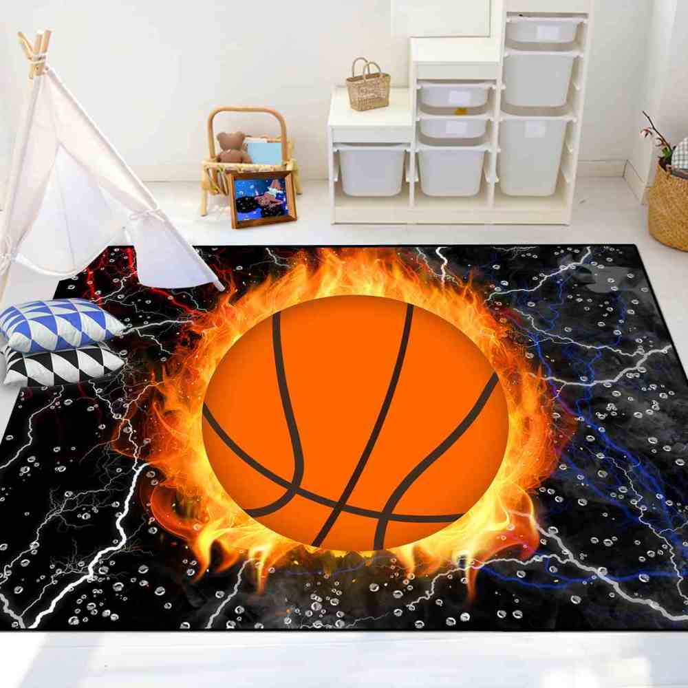 Elemental Flaming Basketball Lightning Area Rug for Teen Room | CozyLil