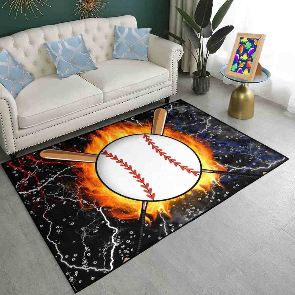 Flaming Baseball and Bats Area Rug Teen Boys Room Decor | CozyLil
