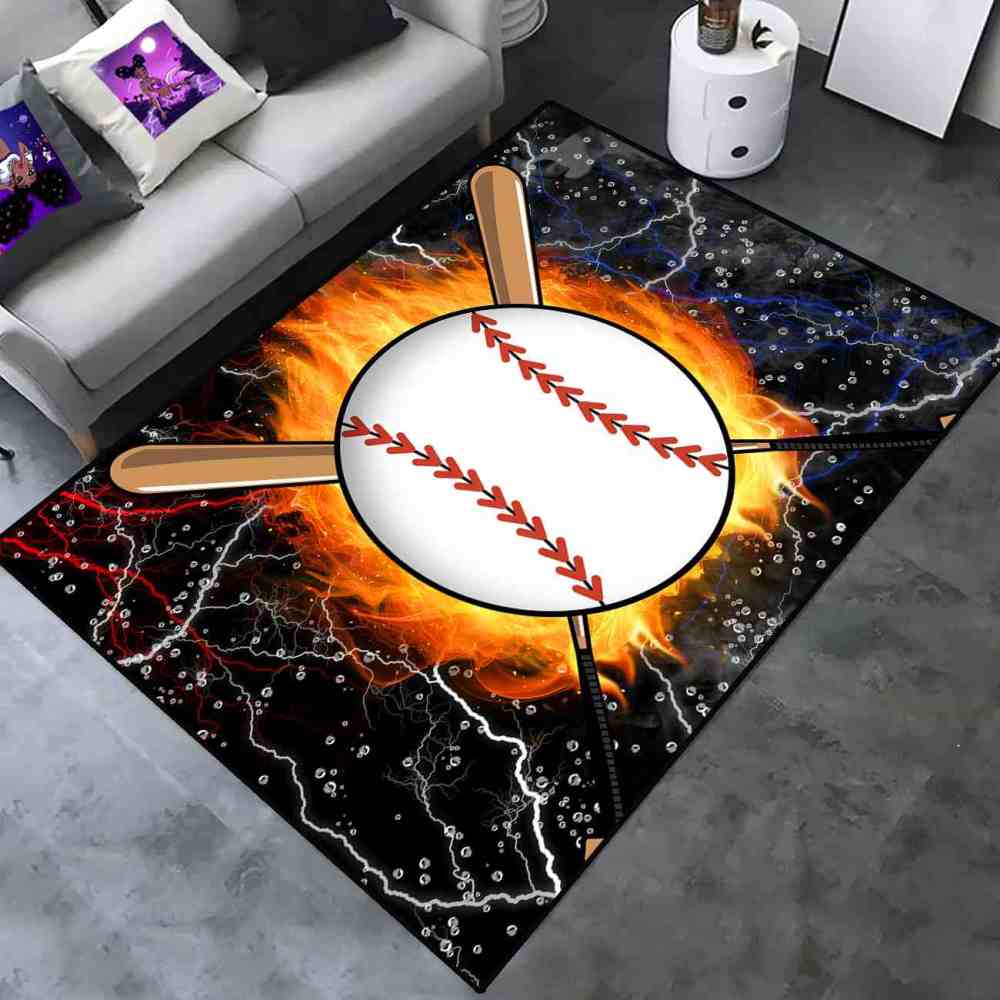 Flaming Baseball and Bats Area Rug Teen Boys Room Decor | CozyLil