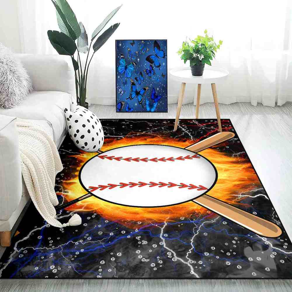 Flaming Baseball and Bats Area Rug Teen Boys Room Decor | CozyLil