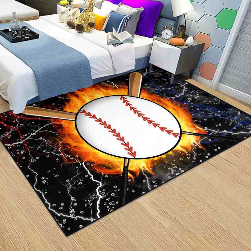 Flaming Baseball and Bats Area Rug Teen Boys Room Decor | CozyLil