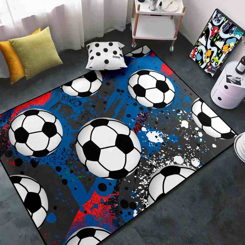 Abstract Graffiti Soccer Ball Area Rug Boys Playroom Mat | CozyLil