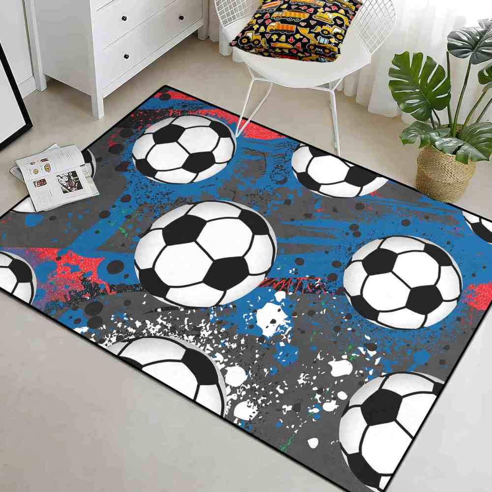 Abstract Graffiti Soccer Ball Area Rug Boys Playroom Mat | CozyLil