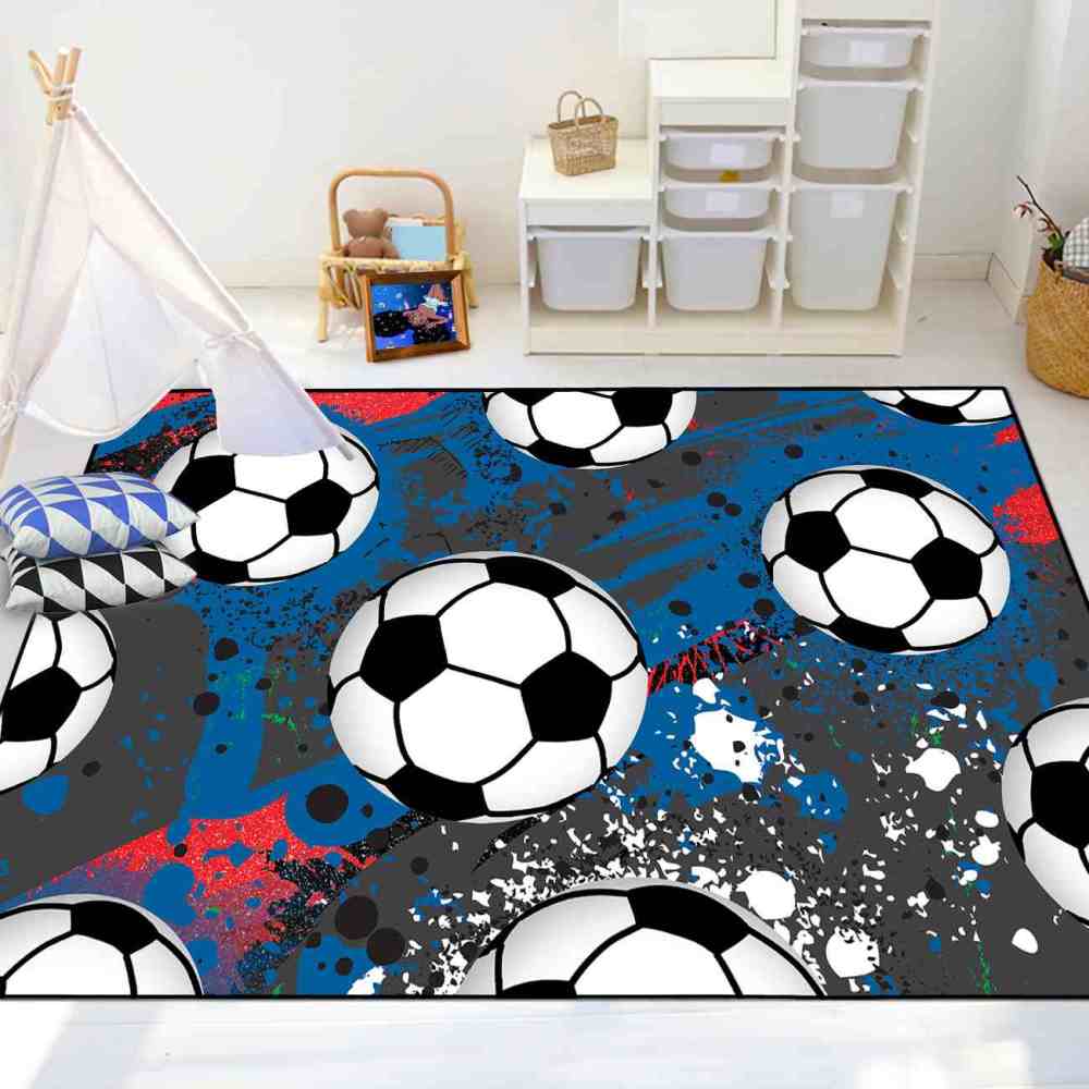 Abstract Graffiti Soccer Ball Area Rug Boys Playroom Mat | CozyLil