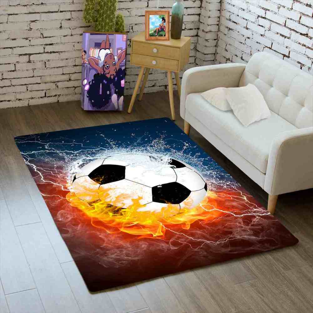 Fire and Water Soccer Ball Area Rug Boys Room Decor | CozyLil