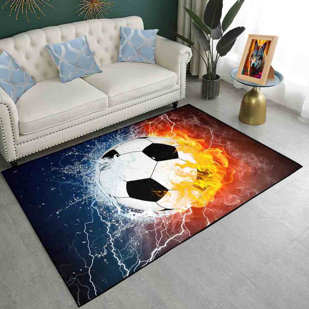 Fire and Water Soccer Ball Area Rug Boys Room Decor | CozyLil