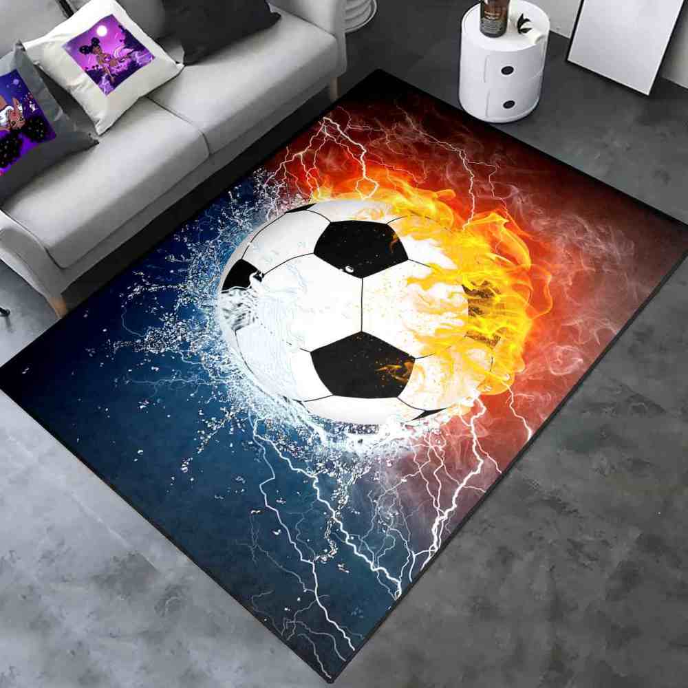 Fire and Water Soccer Ball Area Rug Boys Room Decor | CozyLil