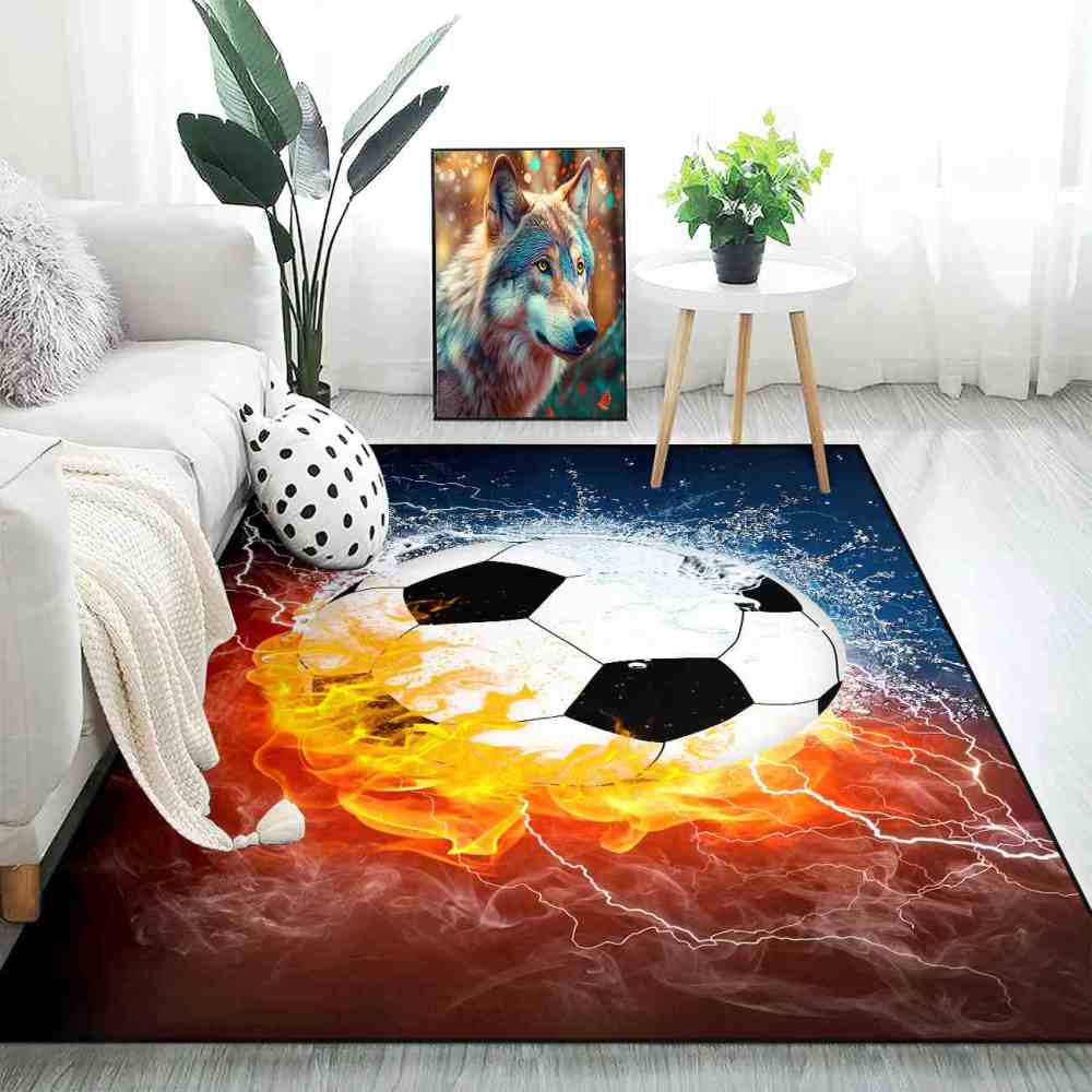Fire and Water Soccer Ball Area Rug Boys Room Decor | CozyLil