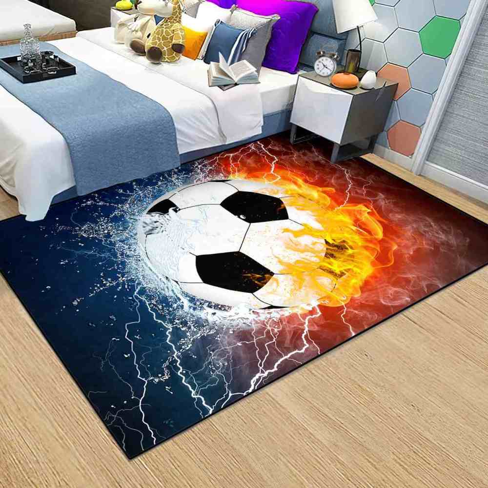 Fire and Water Soccer Ball Area Rug Boys Room Decor | CozyLil