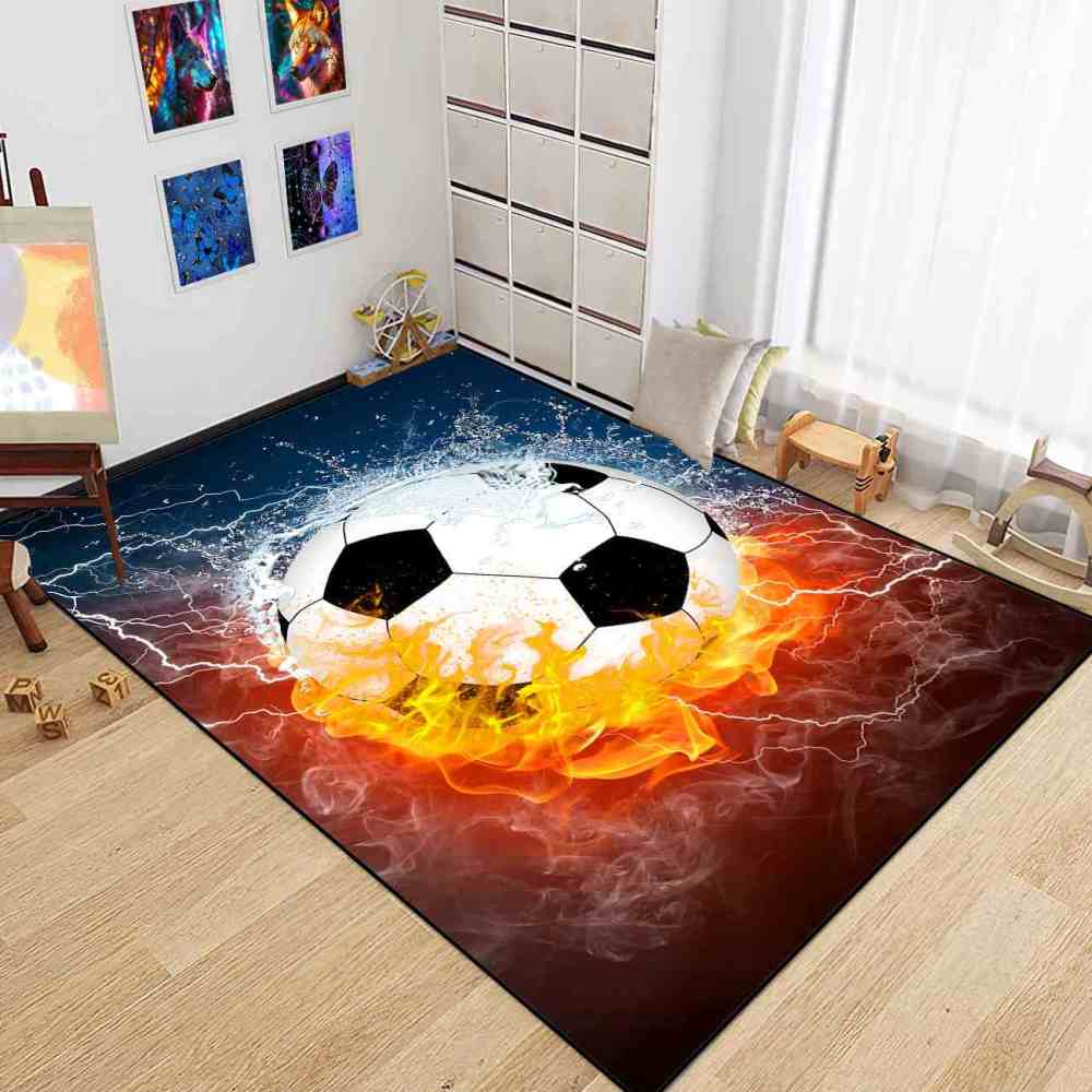 Fire and Water Soccer Ball Area Rug Boys Room Decor | CozyLil