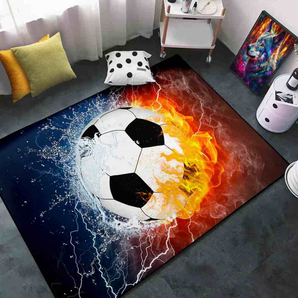 Fire and Water Soccer Ball Area Rug Boys Room Decor | CozyLil