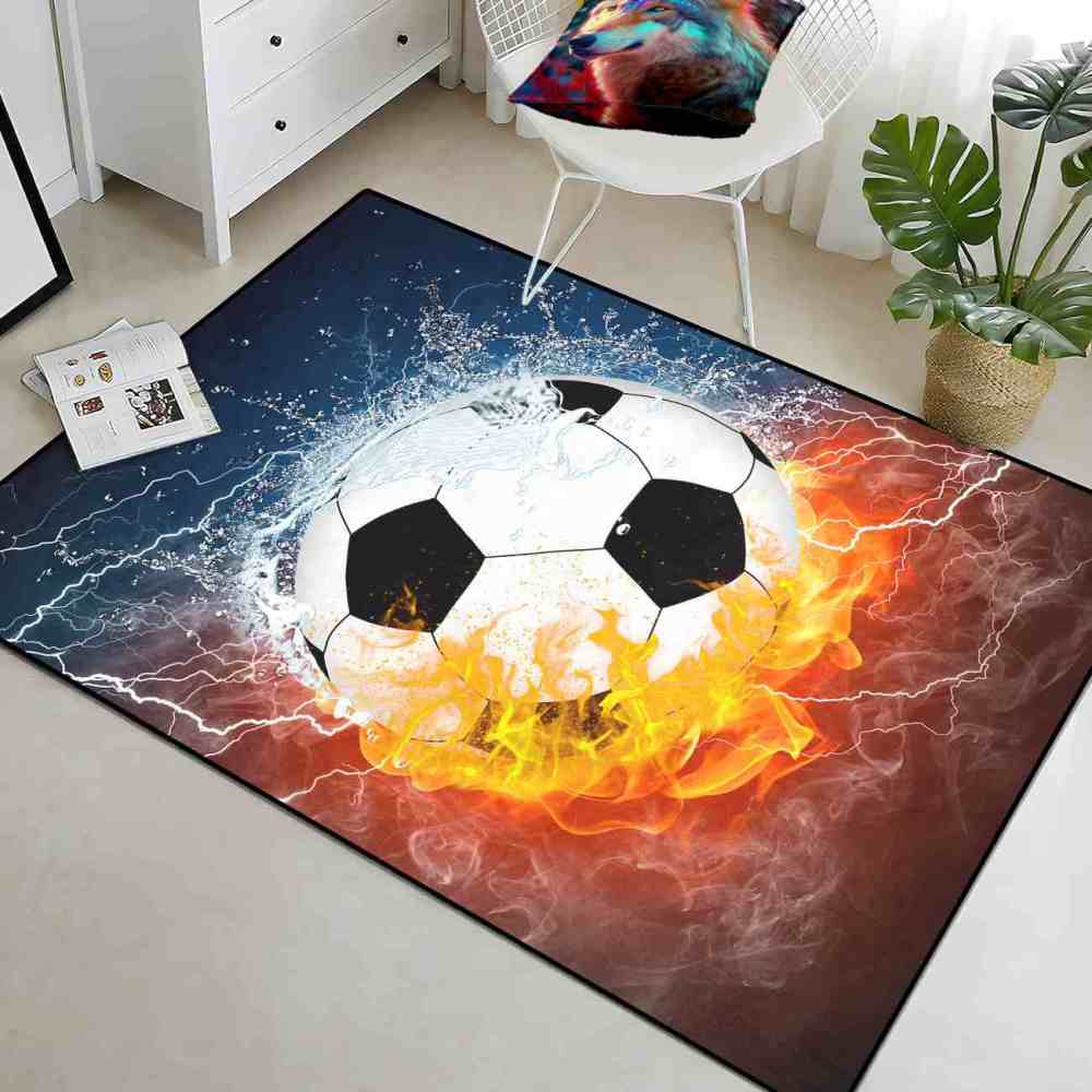 Fire and Water Soccer Ball Area Rug Boys Room Decor | CozyLil