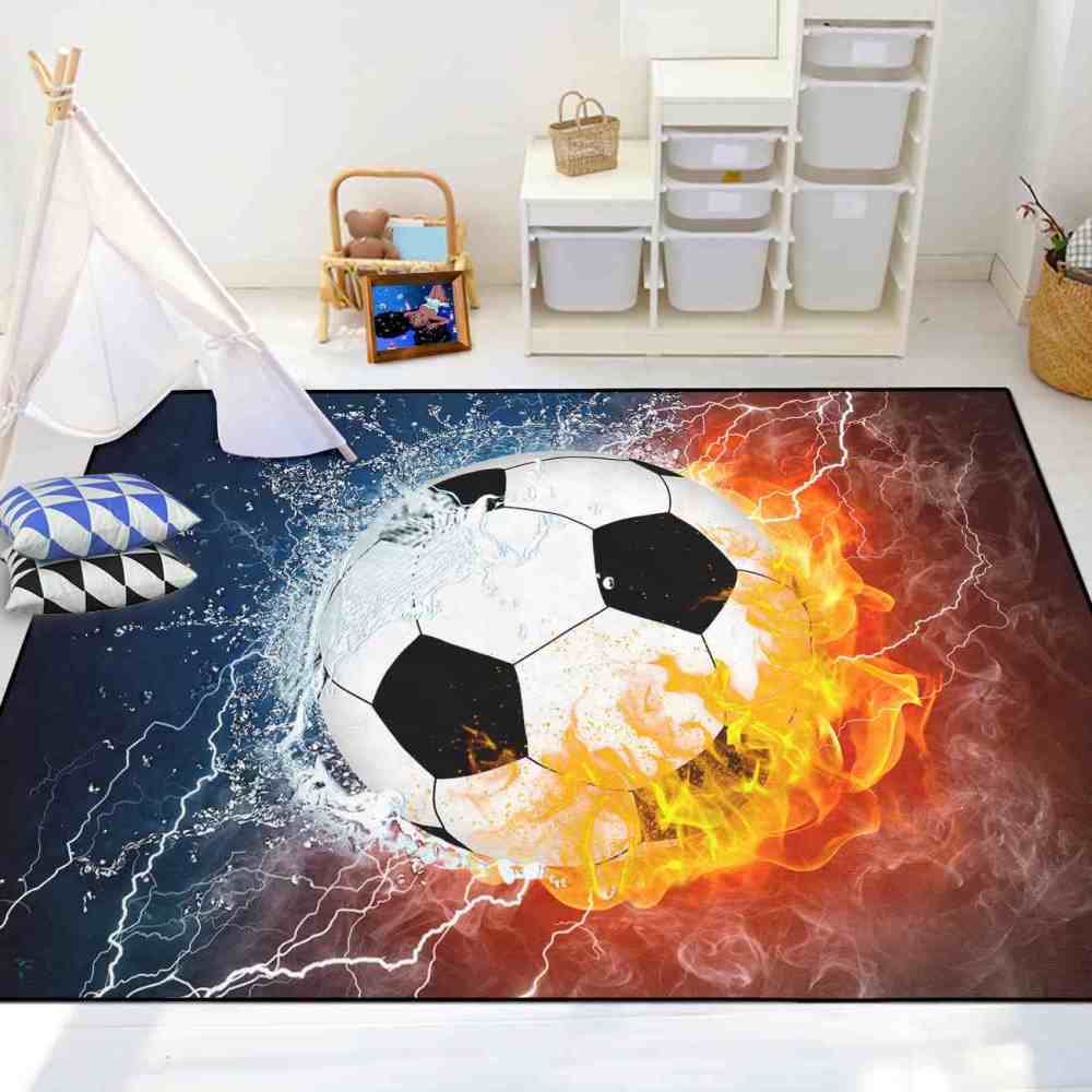 Fire and Water Soccer Ball Area Rug Boys Room Decor | CozyLil
