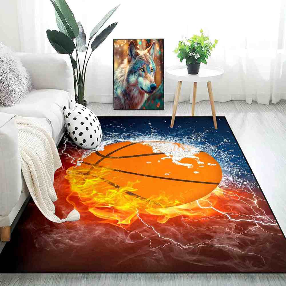 Elemental Fire Water Basketball Rug Teen Boys Bedroom | CozyLil
