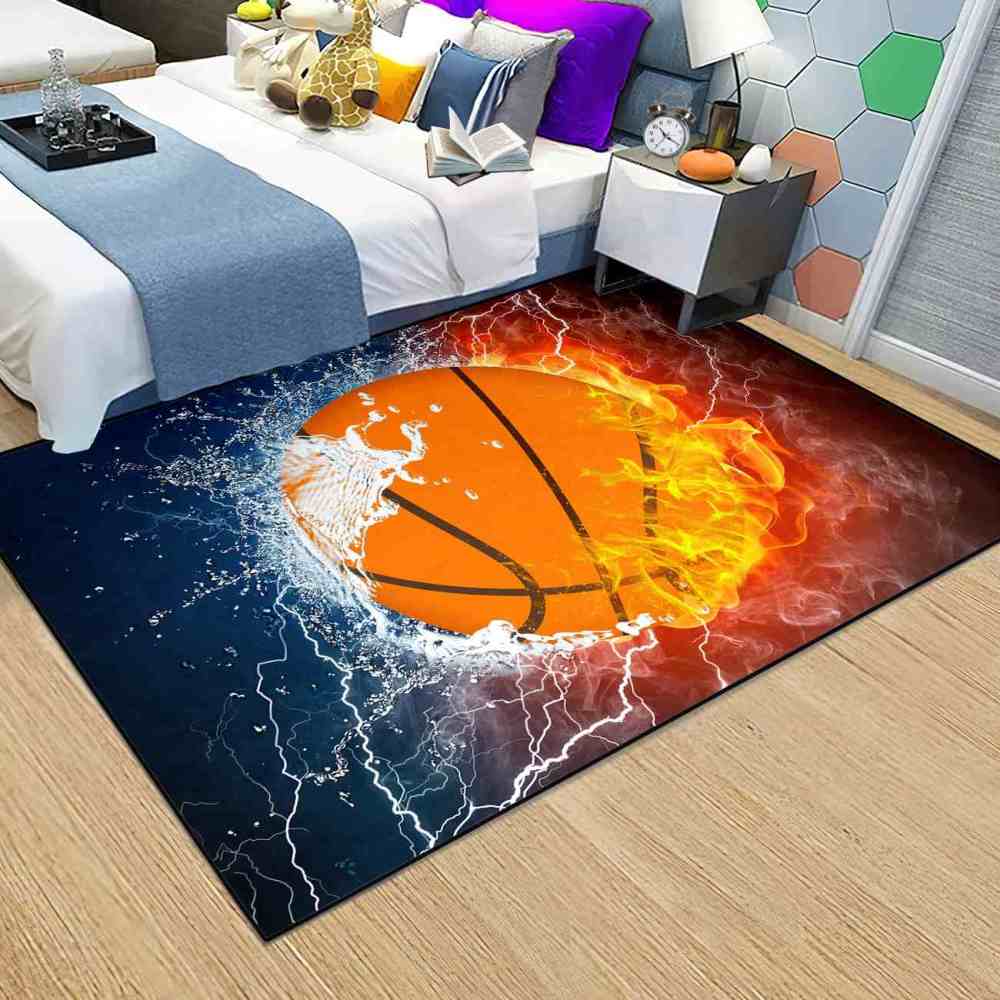 Elemental Fire Water Basketball Rug Teen Boys Bedroom | CozyLil