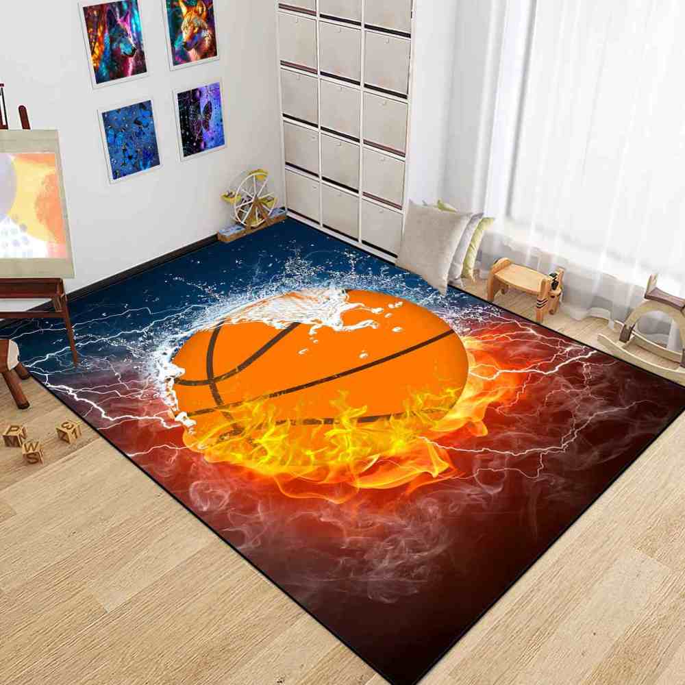Elemental Fire Water Basketball Rug Teen Boys Bedroom | CozyLil