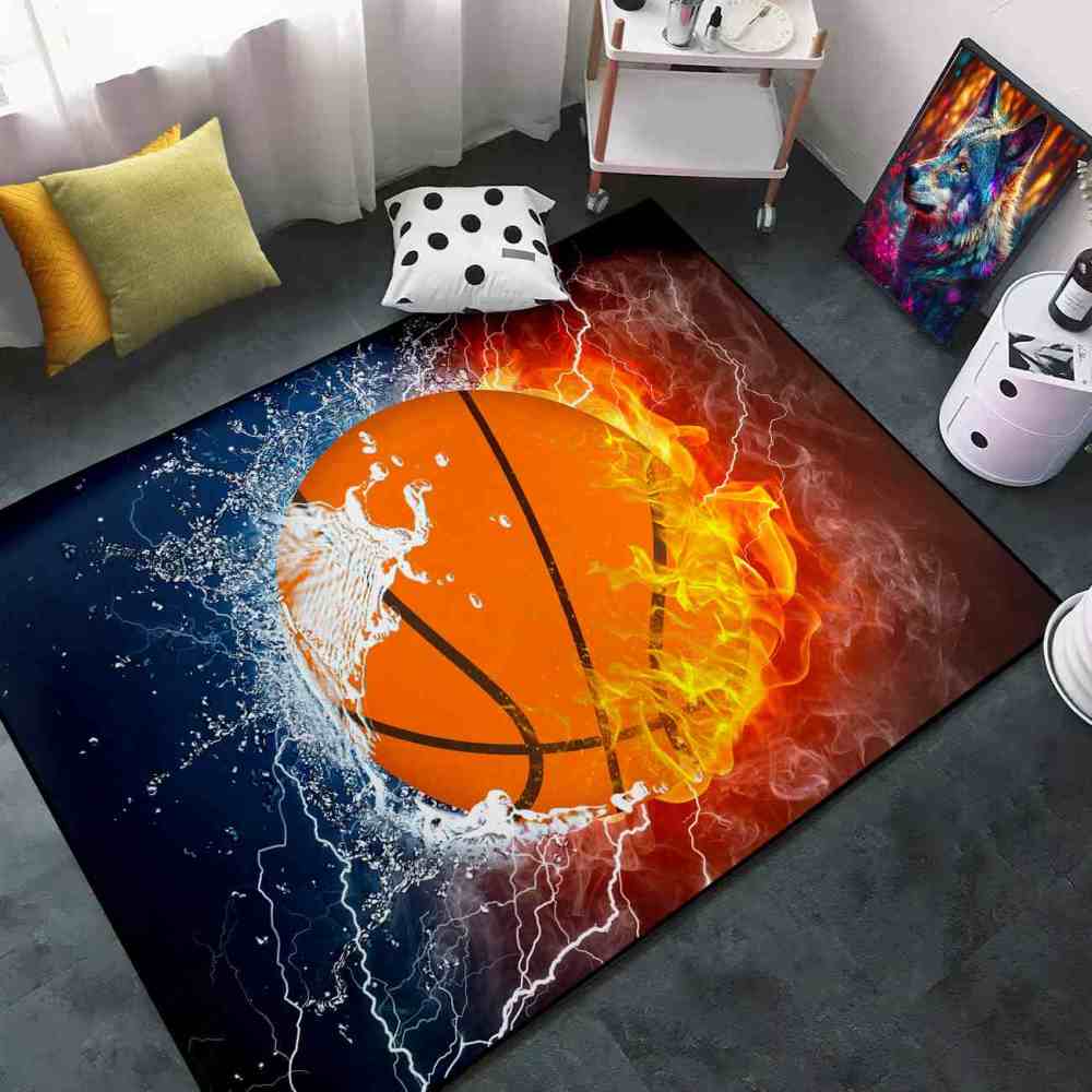 Elemental Fire Water Basketball Rug Teen Boys Bedroom | CozyLil
