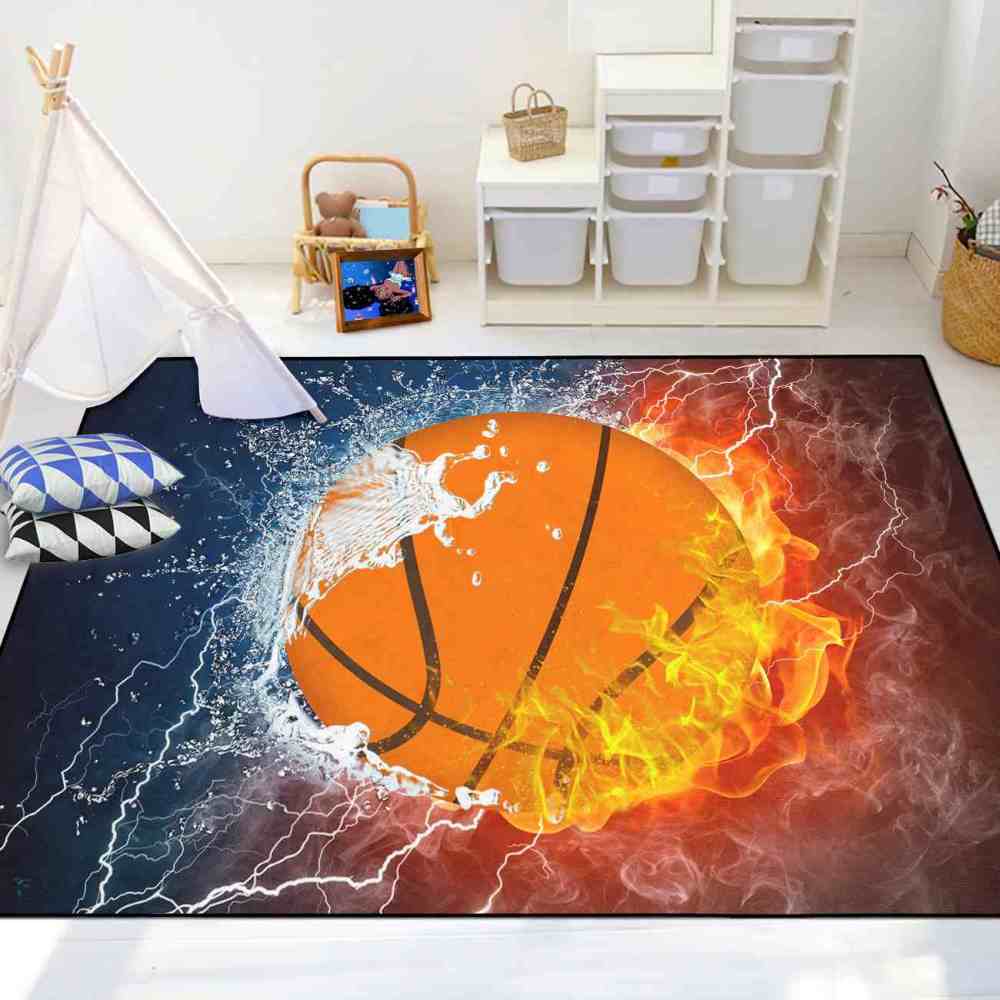Elemental Fire Water Basketball Rug Teen Boys Bedroom | CozyLil