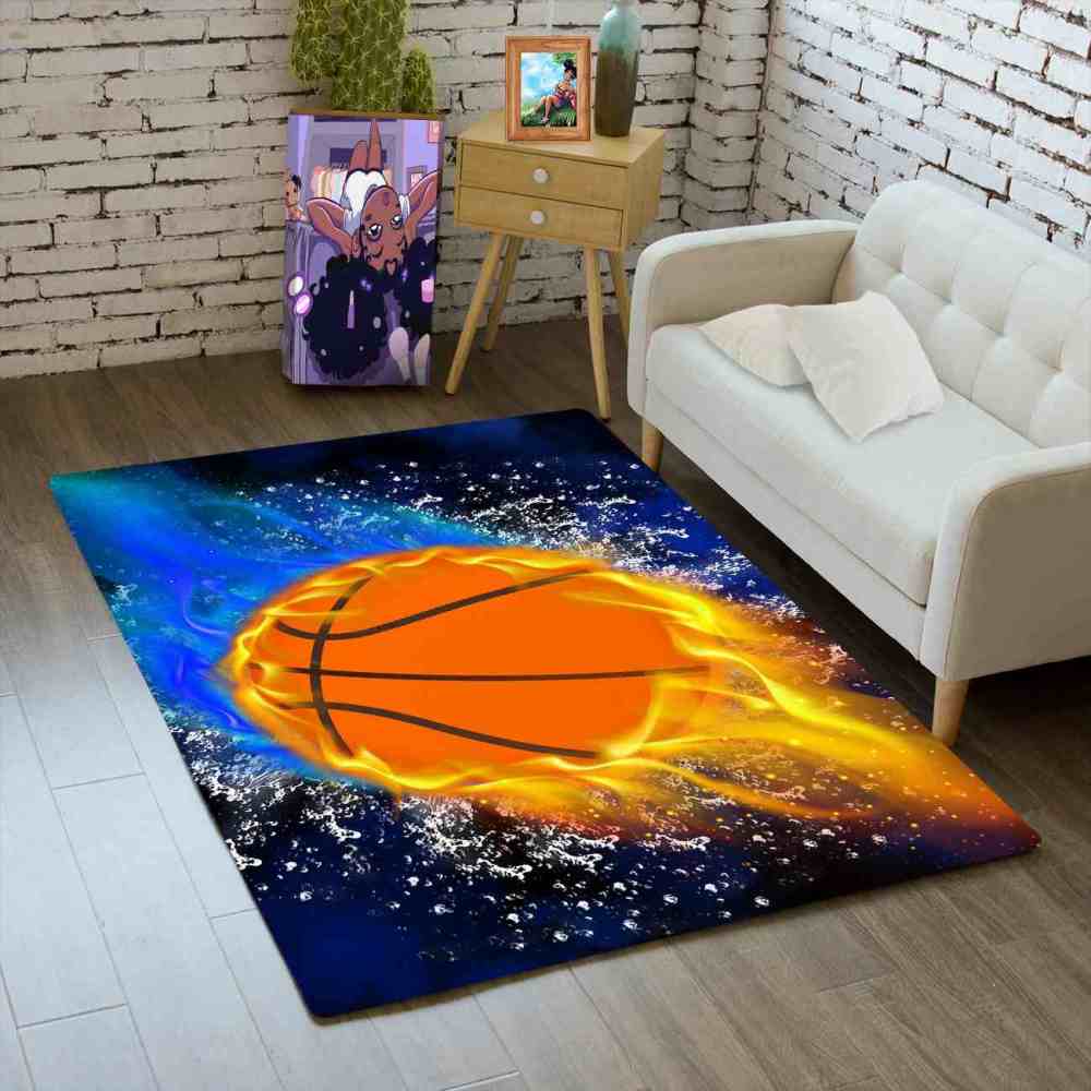 Flaming Basketball Splash Area Rug Sports Decor | CozyLil