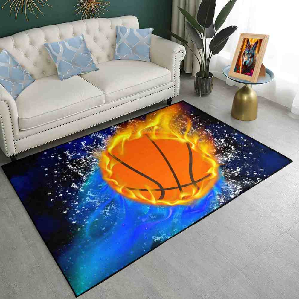 Flaming Basketball Splash Area Rug Sports Decor | CozyLil