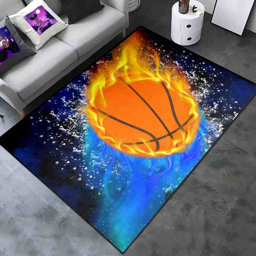 Flaming Basketball Splash Area Rug Sports Decor | CozyLil