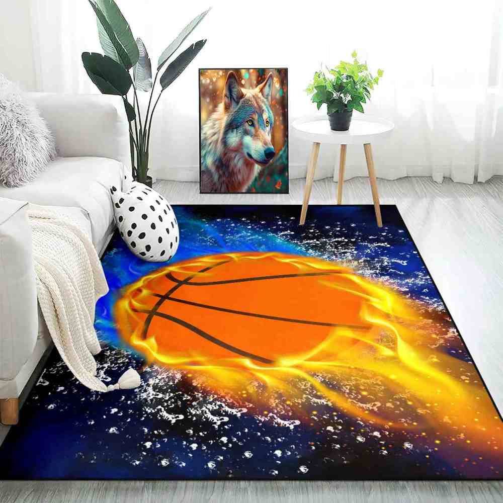 Flaming Basketball Splash Area Rug Sports Decor | CozyLil