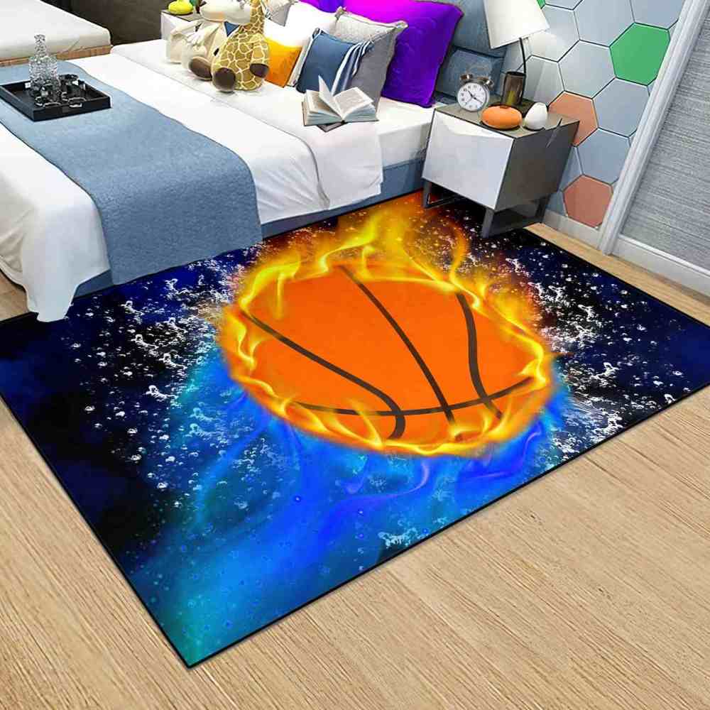 Flaming Basketball Splash Area Rug Sports Decor | CozyLil