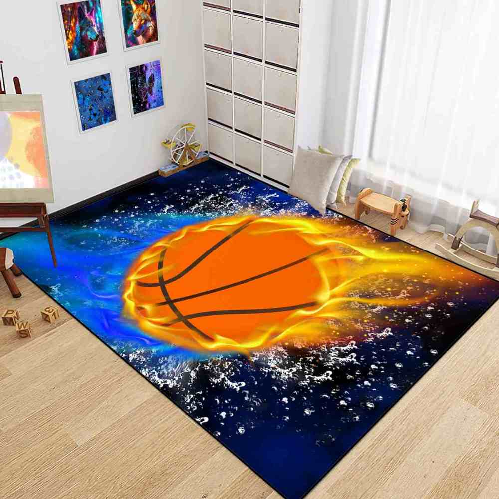 Flaming Basketball Splash Area Rug Sports Decor | CozyLil