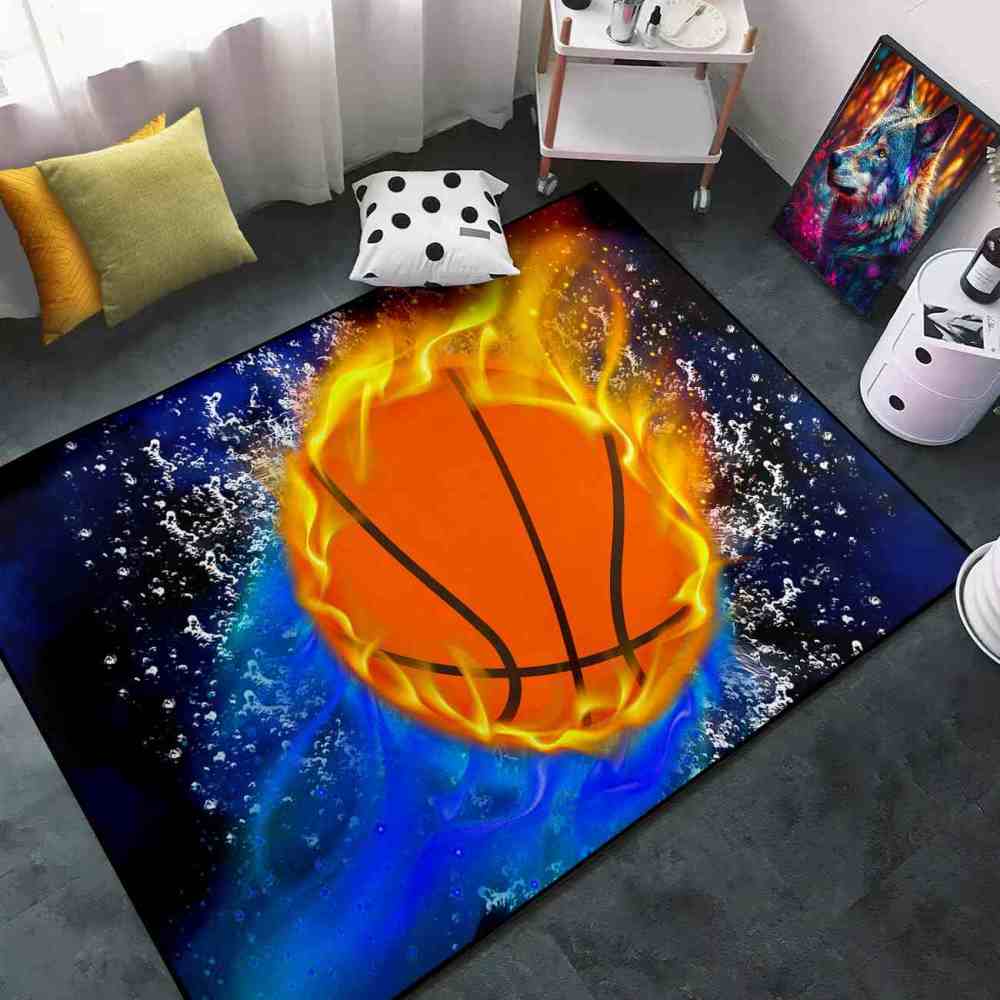 Flaming Basketball Splash Area Rug Sports Decor | CozyLil