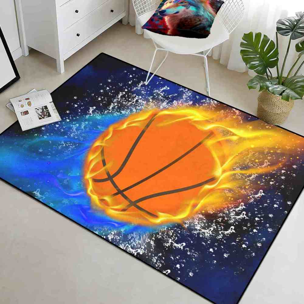 Flaming Basketball Splash Area Rug Sports Decor | CozyLil