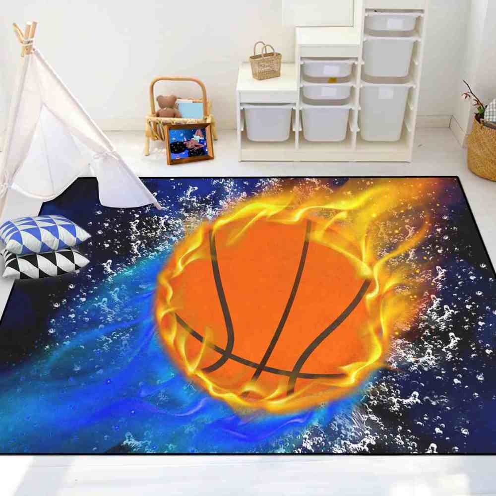 Flaming Basketball Splash Area Rug Sports Decor | CozyLil