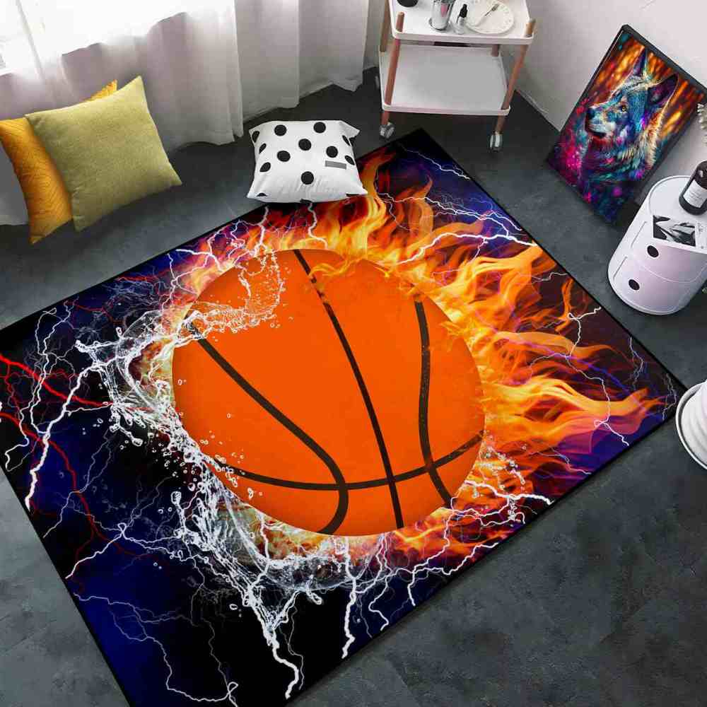 Basketball Fire Water Print Teen Boys Room Rug Ultra Non-Slip | CozyLil