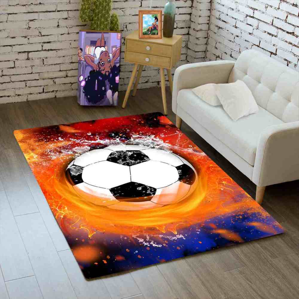 Soccer Ball Clash Print Boys Bedroom Rug Ultra Non-Slip | CozyLil