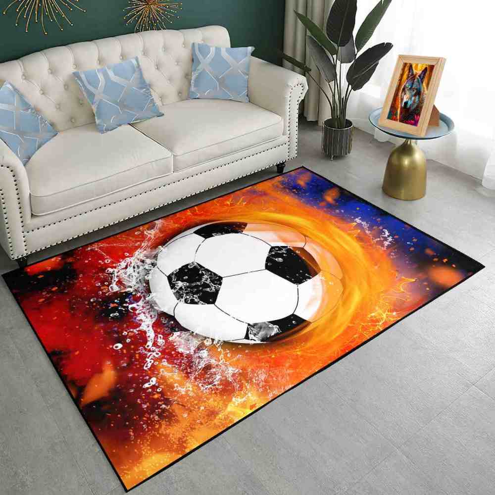 Soccer Ball Clash Print Boys Bedroom Rug Ultra Non-Slip | CozyLil