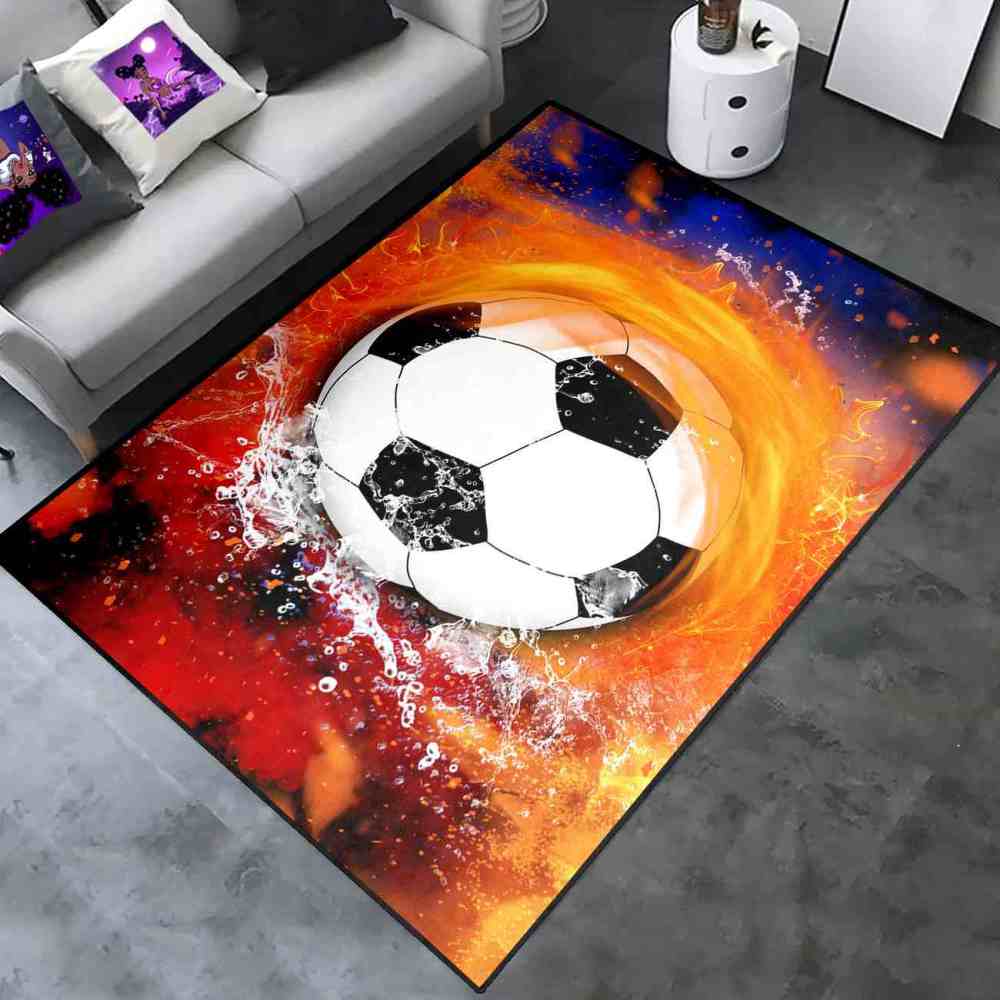 Soccer Ball Clash Print Boys Bedroom Rug Ultra Non-Slip | CozyLil