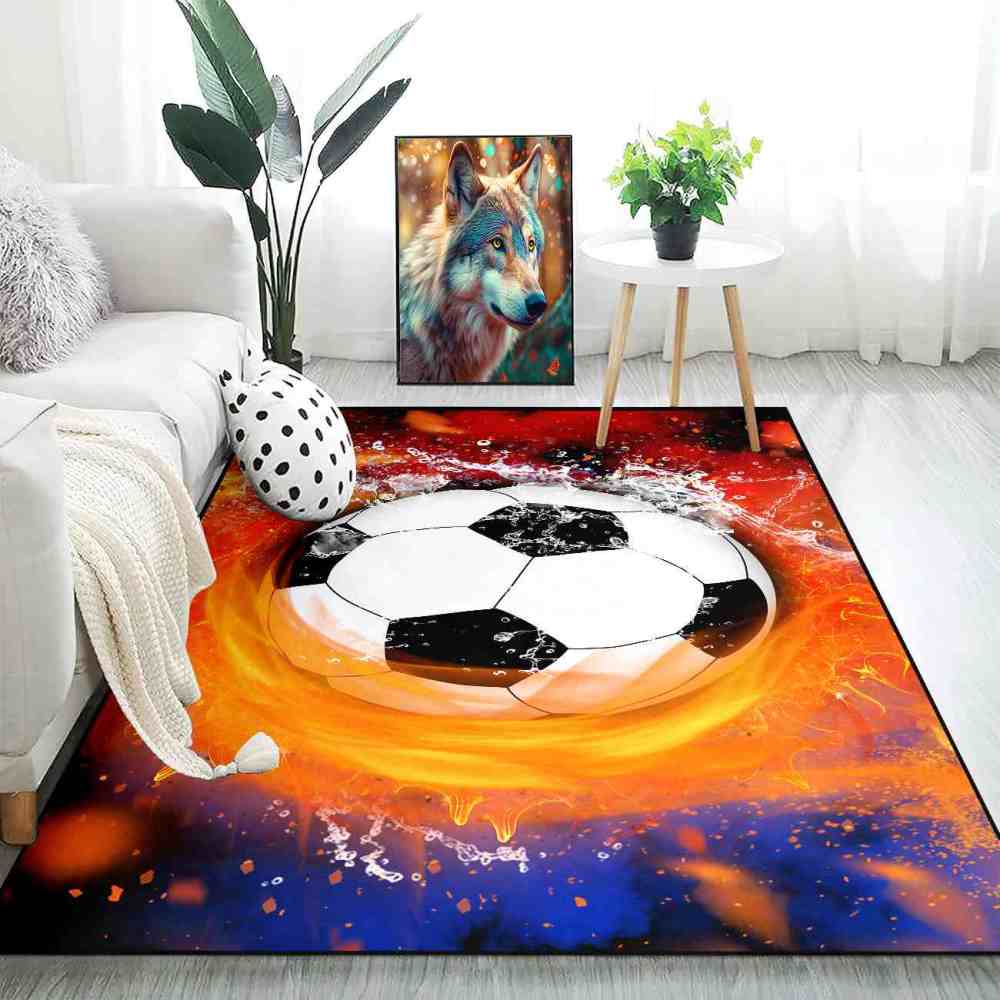 Soccer Ball Clash Print Boys Bedroom Rug Ultra Non-Slip | CozyLil