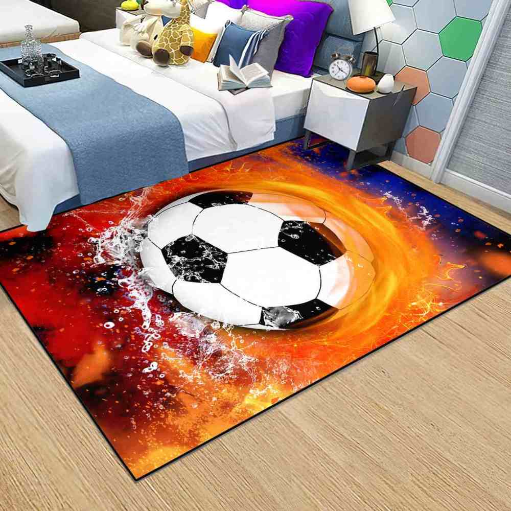 Soccer Ball Clash Print Boys Bedroom Rug Ultra Non-Slip | CozyLil